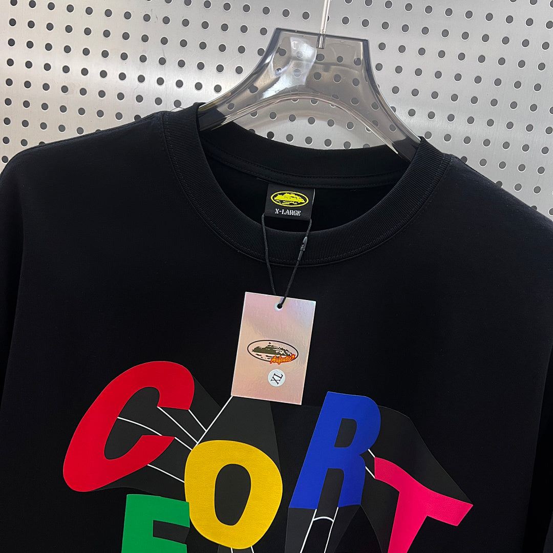 Corteiz Multicolor Block Letter Oversized Tee – Black