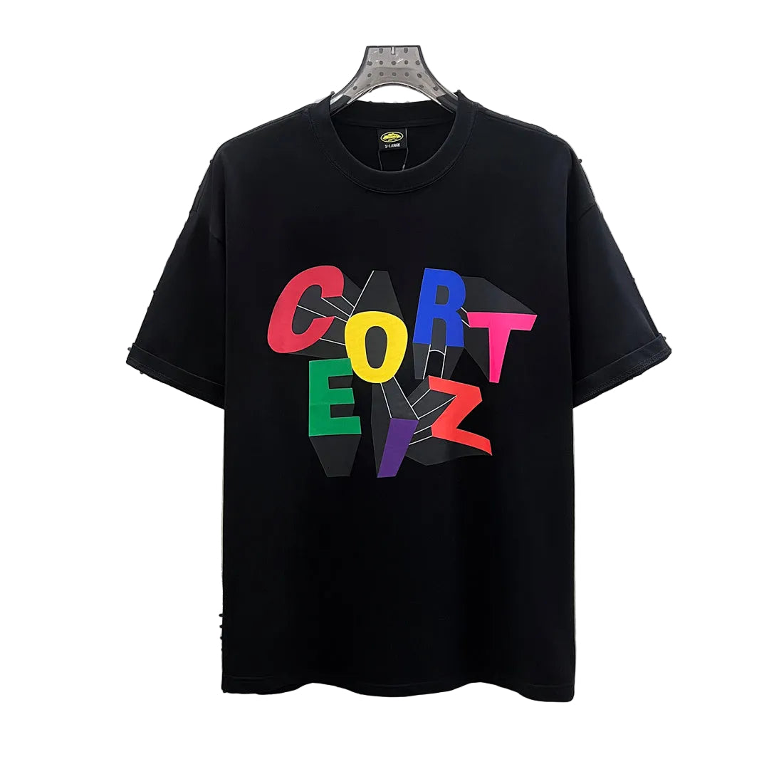 Corteiz Multicolor Block Letter Oversized Tee – Black