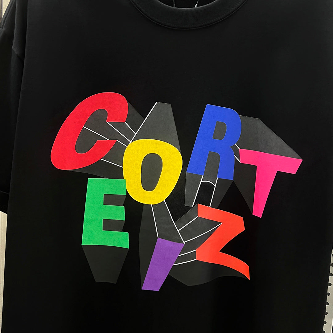 Corteiz Multicolor Block Letter Oversized Tee – Black