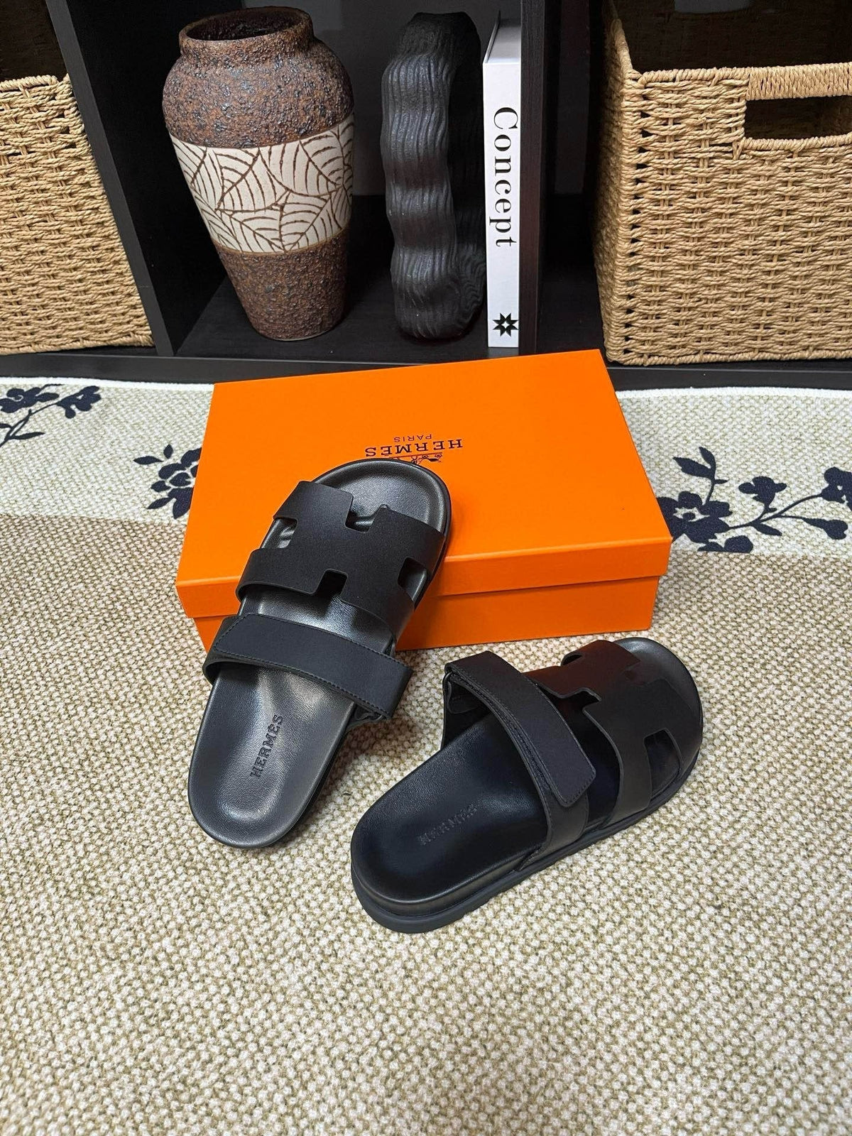 Hermes Men's Cutout Slide Sandals